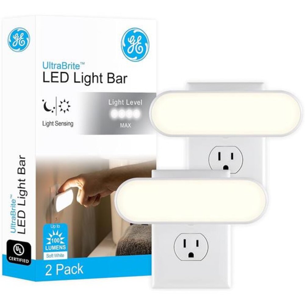 LED Light Bar Night Light, 100 Lumens, 2 Pack, Dusk-to-Dawn Sensor, Auto/On/Off